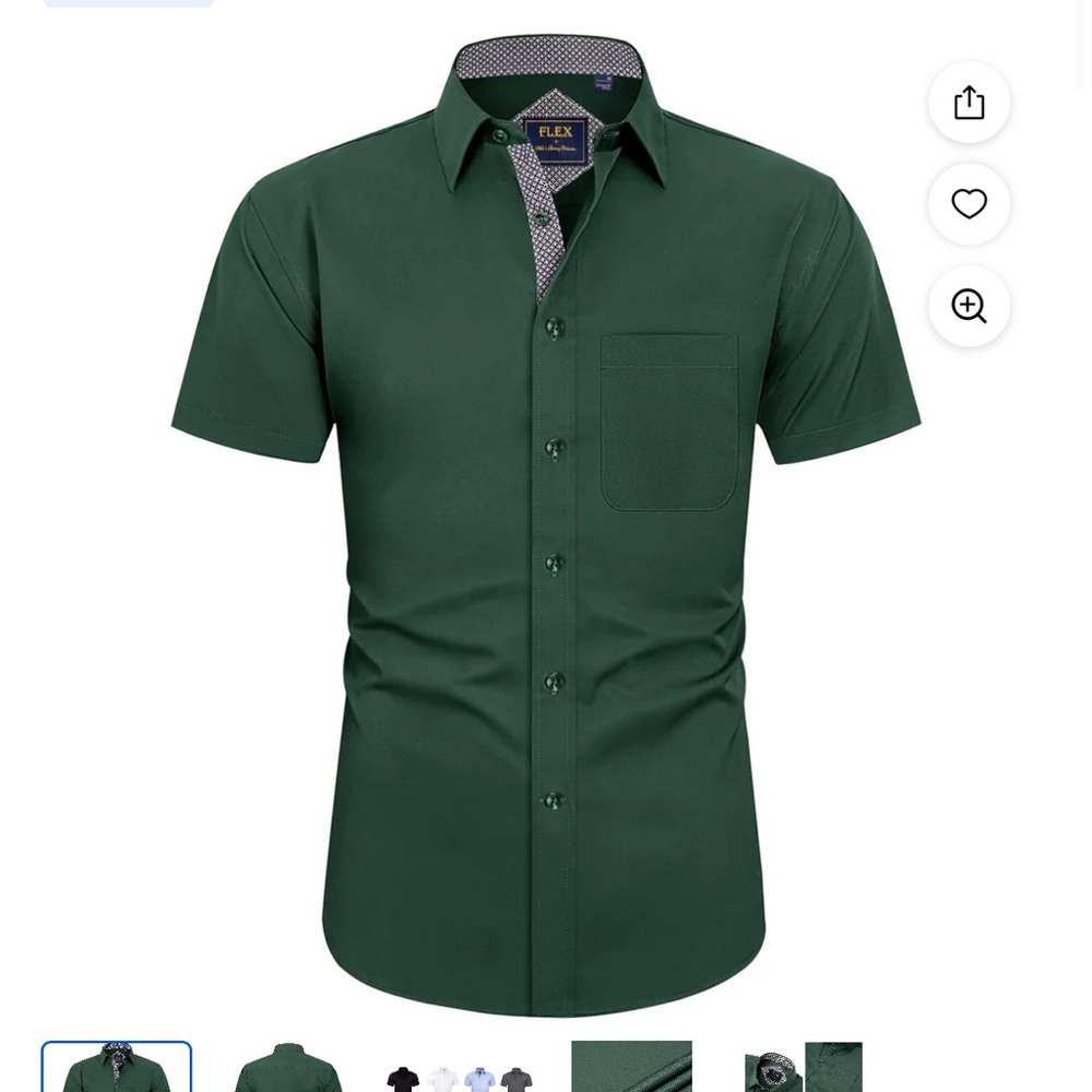 Alimens & Gentle Men's Green Short Button Down Shirt  Sleeve Shirt 2XL